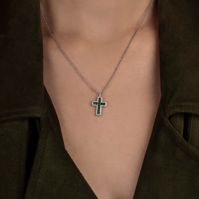 APM Monaco Elegant Green Cross Pendant Necklace